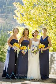 Yellow Flowers Navy Blue Bridesmaids Dresses Lake Tahoe Weddings C Photographybymonique Com Blue Bridesmaids Tahoe Wedding Wedding