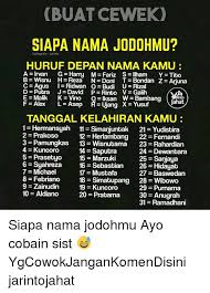 Kamu membutuhkan seseorang yang dapat sesuai dengan kamu. Buatcewek Siapa Nama Jodohmu Instagram Jarinto Huruf Depan Nama Kamu A Irvan G Harry Mm Fariz S Ilham Y Tito B Wisnu H Reza N Doni T Bondan Z Ariuna C Agus I