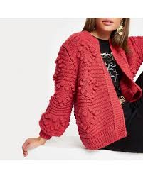 River Island Heart Bobble Chunky Knit Cardigan In Red Lyst