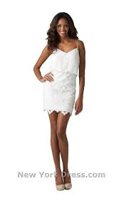 Sweet White Dress Aidan Mattox Loose Bodice With Spaghetti Straps And V Neck With Fitted Lace Pe Cocktail Dress Lace White Lace Cocktail Dress Lace White Dress