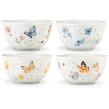 There is a butterfly (and more) inside the gracefully scalloped bowl that brings to mind the beauty of butterfly meadows. Butterfly Meadow Petite 4pc Assorted Dessert Bowls Lenox Corporation