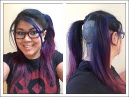 Black And Dark Purple Hair Half And Half Blue Purple Ombre Half Shaved Long Female Hair Pig Tails Blue And Purple Pravana Dye Bottom Of The Hair Was Red P Womens Hairstyles Cool Hairstyles My Hair
