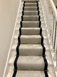 Black And White Herringbone Stair Runner Grey Herringbone Stair Runner With Navy Trim Victoriawoodley Carpet Staircase Stair Runner Carpet Stairs