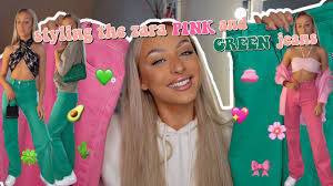 Styling The Zara Pink And Green Jeans 9 Outfits Youtube