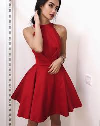 High Neck Red A Line Simple Satin Homecoming Dress Hd3228 Red Homecoming Dresses Mini Homecoming Dresses Red Dress Short