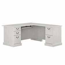 Power control panel and small drawer. Bush Furniture Saratoga L Shaped Computer Desk With Drawers In Linen White Oak Ex45770 03k