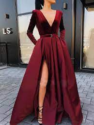 Check spelling or type a new query. Rotes Plissee Taschen V Ausschnitt Langarm Schlitz Elegante Maxikleid Partykleid Abendkleid Maxikleider Kleider