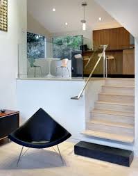 Glass Railing As Room Divider Love It Sunken Living Room Trendy Dining Room Glass Stairs