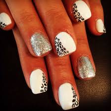 Black And White Cheetah Print Nails White Black And Silver Glitter Cheetah Print Acrylic Nails Nails Glitter Nail Art Acrylic Nails
