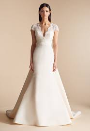 Silk Fit And Flare V Neck Wedding Dress With Lace Bodice Allison Webb Style Ashburn Bridal Dresses Wedding Dresses Fit And Flare Wedding Dress