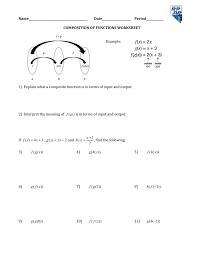 A composition of functions worksheet with carefully selected exercises. Name Date Composition Of Functions Worksheet