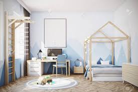 Straight to the nursery to install this gorgeous green. Nursery With A Mountain Wallpaper A Wooden Floor A Double Bed Stock Photo Picture And Royalty Free Image Image 87939742