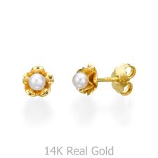 Set crystal multicolor minnie mouse pendant necklace and stud earrings in sterling silver. 14k Yellow Gold Kid S Stud Earrings Pearl Flower Youme Offers A Range Of 14k Gold Jewelry For Babies Kids Girls And Women At Attractive Prices Free Worldwide Shipping Order Online