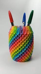 Rainbow 3d Origami Pencil Holder Pen Holder Modular Origami Desk Accessory Office Ori 3d Origami Elisi Fikirleri Quilling Tasarimlari