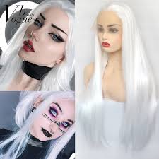 Charisma White Lace Front Wig Long Straight Palutinum White Synthetic Hair  Wigs for Women Cosplay Daily Wear