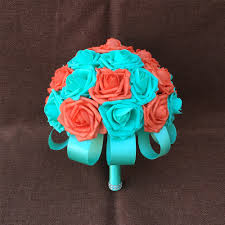 작약 웨딩부케 peony wedding bouquet. Turquoise And Coral Wedding Bouquet Artificial Bridal Flowers Vanrina