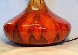 Only 1 available and it's in 1 person's cart. Vintage Orange Mid Century Modern Drip Glaze Pottery Ceramic Table Lamp Wood 506657920