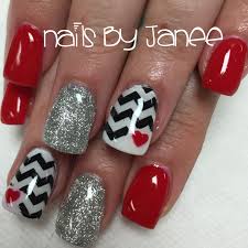 Black And Red Nail Ideas Red Black Silver And White Nails By Janee Rockabilly Nails Red And Silver Nails Fancy Nails