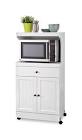 2-Door 1-Drawer Microwave Cart/Stand Kitchen Storage Cabinet With Wheels, White For Living