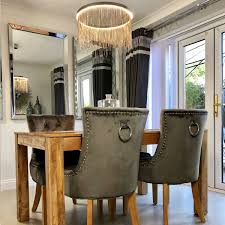 Verona Dining Chair In Grey Velvet With Chrome Knocker And Oak Legs Dining Chairs Velvet Dining Chairs Chairs For Small Spaces