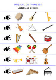 All of them are in black and white. Musical Instruments Online Pdf Worksheet