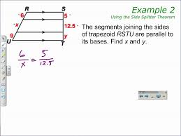 The side splitter theorem states that if a line is parallel to one side of a triangle and intersects the other two sides, it divides both sides proportionally. Side Splitter Theorem Examples Solutions Videos Worksheets Activities