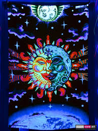 Psychedelic Om Sun Moon Uv Tapestry Fluorescent Backdrop Wall Hanging Party Deco Home Garden Home Decor Trippy Tapestry Psychedelic Art Psychedelic Decor