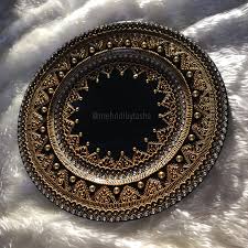Black And Gold Charger Plates Black And Gold Moroccan Style Henna Mehndi Thaal Charger Plate Moroccan Style Painted Glass Candle Holders Charger Plates Diy