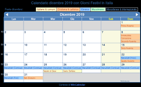 Adesso diamo uno sguardo al calendario per capire quali sono i periodi di festa a scuola. Calendario Dicembre 2019 Con Giorni Festivi Italia