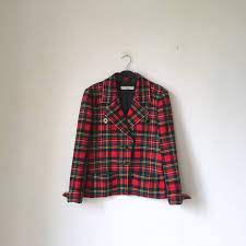 Yves Saint Laurent Rive Gauche Tartan Red Plaid Wool Blazer Ysl Vintage Wool Plaid Plaid Wool Blazer