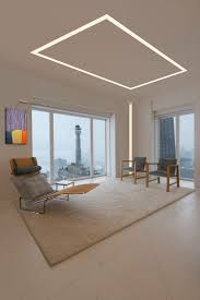 Cool ideas for, false ceiling led lights and modern led wall light fixtures in modern interior style for all rooms (living room, bedroom, kitchen, hall and dining room), modern led lighting ideas and options decorating the interior of a new house or renovate the old existing, is a creative process. Truline 1 6a Adds Depth And A Point Of Focus To This Modern Space Ceiling Design Living Room Lighting Design Interior Ceiling Light Design