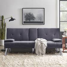 Shop for convertible beds in hilo, hi at yamada furniture. Home Kitchen Modern Convertible Futon Sofa Bed W Armrest Cupholders And Metal Legs Black Recaceik Leather Couch Futons