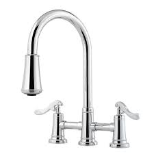 Thus with this detachable head, maneuverability around the sink is easier making cleaning all the more comfortable. Pfister Ashfield 2 Handle Pull Down Sprayer Kitchen Faucet With Bridge In Polished Chrome Lg531 Ypc The Home Depot
