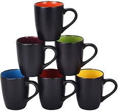 Amazon Com Coffee Mug Set 16 Oz Perfect For Cappuccino Tea Cocoa Cereal Set Of 6 Black Outside And Colorful Coffee Mug Sets Coffee Mugs Black Coffee Mug