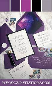 Purple And Black Space Invitation Cz Invitations Celestial Wedding Invitations Purple Wedding Invitations Galaxy Wedding