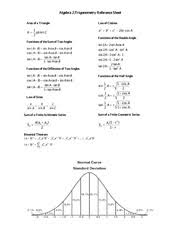 Mathematics level a reference sheet conversions 1 foot = 12 inches 1 kilometer = 0. Algebra 2 Reference Sheet