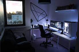 This gaming room setup in your bedroom allows you to play pc games and video games in the comfort of your room. Black White Office Build R Battlestations Bedroom Setup Small Game Rooms Room Setup
