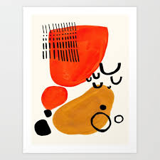 It was a time when the artist was very much interested in the idea of creating movement on a two dimensional surface by tricking the eye with a series of optical illusions. Fun Abstract Minimalist Mid Century Modern Yellow Ochre Orange Organic Shapes Patterns Art Print By Enshape Society6