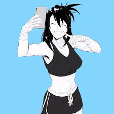 Hero, Nana Shimura smiles for a selfie after a workout. myheroacademia