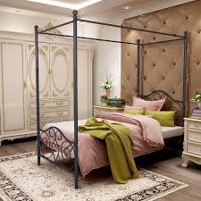 The celeste features matte gold electroplated plastic connectors that will add the perfect touch of glam to your bedroom #aesthetic. Canopy Bed Frames Metal Bed With Vintage Headboard And Footboard No Box Spring Required Heavy Duty Slat Platform Without Storage Twin Black Buy Online In Antigua And Barbuda At Antigua Desertcart Com Productid