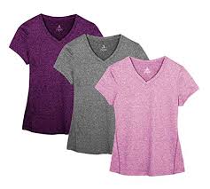 Icyzone Womens Workout Running T Shirt Yoga Fitness V Neck Short Sleeve Tops Sports Tee 3 Pack M Charcoal Red Bud Pink