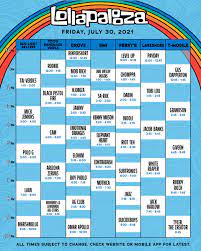 Those who bought tickets for the cancelled 2020 festival can roll their tickets over, or get a refund by logging into their ticket purchase account by 5pm on june 11, 2021. Lollapalooza 2021 Lineup Lineup Tickets Schedule Live Stream Dates Spacelab Festival Guide