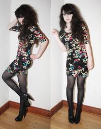 Seduction Floral Print Dress Ardene Black Patterned Tights Aldo Black Platforms