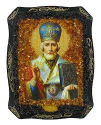 Около 345 года миры, провинция ликия, римская империя Russkaya Pravoslavnaya Ikona Nikolaj Chudotvorec Ukrashennaya Naturalnym Yantarem Russkoe Zoloto 585 Serebro 925 V Germanii
