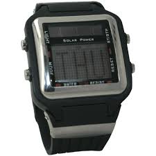 Ceasul are carcasa din metal negru, ceas digital cu cronometru, data, numaratoare inversa, alarma, mod 12/24h, 2 zone de fus orar si are optiune de fundal iluminat. Ceas De ManÄƒ Digital Cu Baterie SolarÄƒ 672122