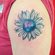 Custom Galaxy Sunflower Tattoo Done By Sniper Oxygentattoo Galaxy Tattoo Sunflower Tattoo Thigh Sunflower Tattoos