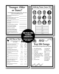 We've got 11 questions—how many will you get right? 1951 Birthday Trivia Game 1951 Fun Game Birthday Parties Etsy Trivia Games Celebrity Name Game Trivia