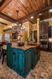 Tuscan Design Turquoise Distressed Island With Granite Counter Tops Brick Flooring Kno Western Kitchen Alder Kitchen Cabinets Country House Decor