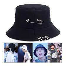 Bucket Hat Color Black And White 1 Piece Safety Pin 5 Piercing Cotton 100 Nice Gift For Kpop Fans Bts Bucket Hat Bucket Hat Hats