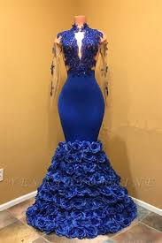 Black And Dark Blue Prom Dress High Neck Mermaid Prom Dress Flowers Prom Dress Ba8227 Prom Dresses Long Blue Long Sleeve Evening Gowns Royal Blue Prom Dresses
